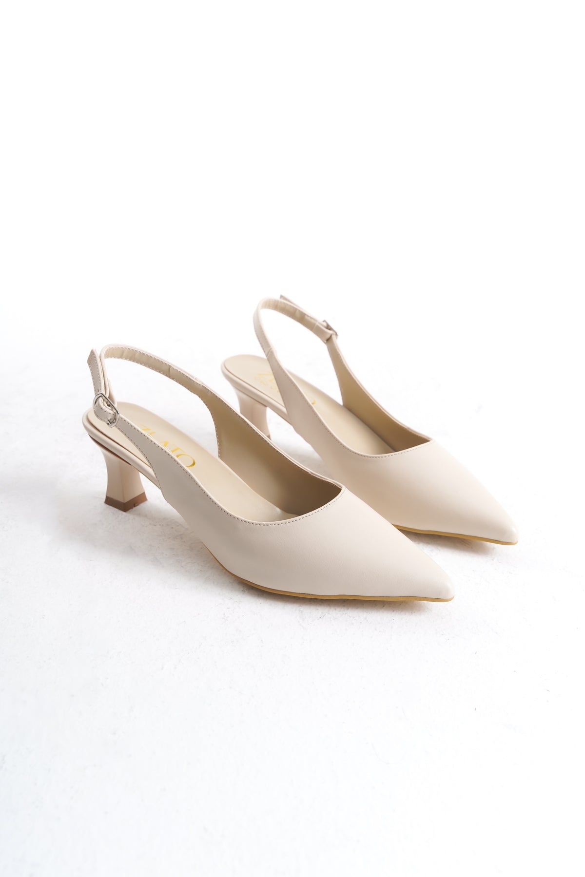 Arkası Açık Kısa Topuklu Stiletto - Bej