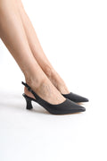 Arkası Açık Kısa Topuklu Stiletto - Siyah