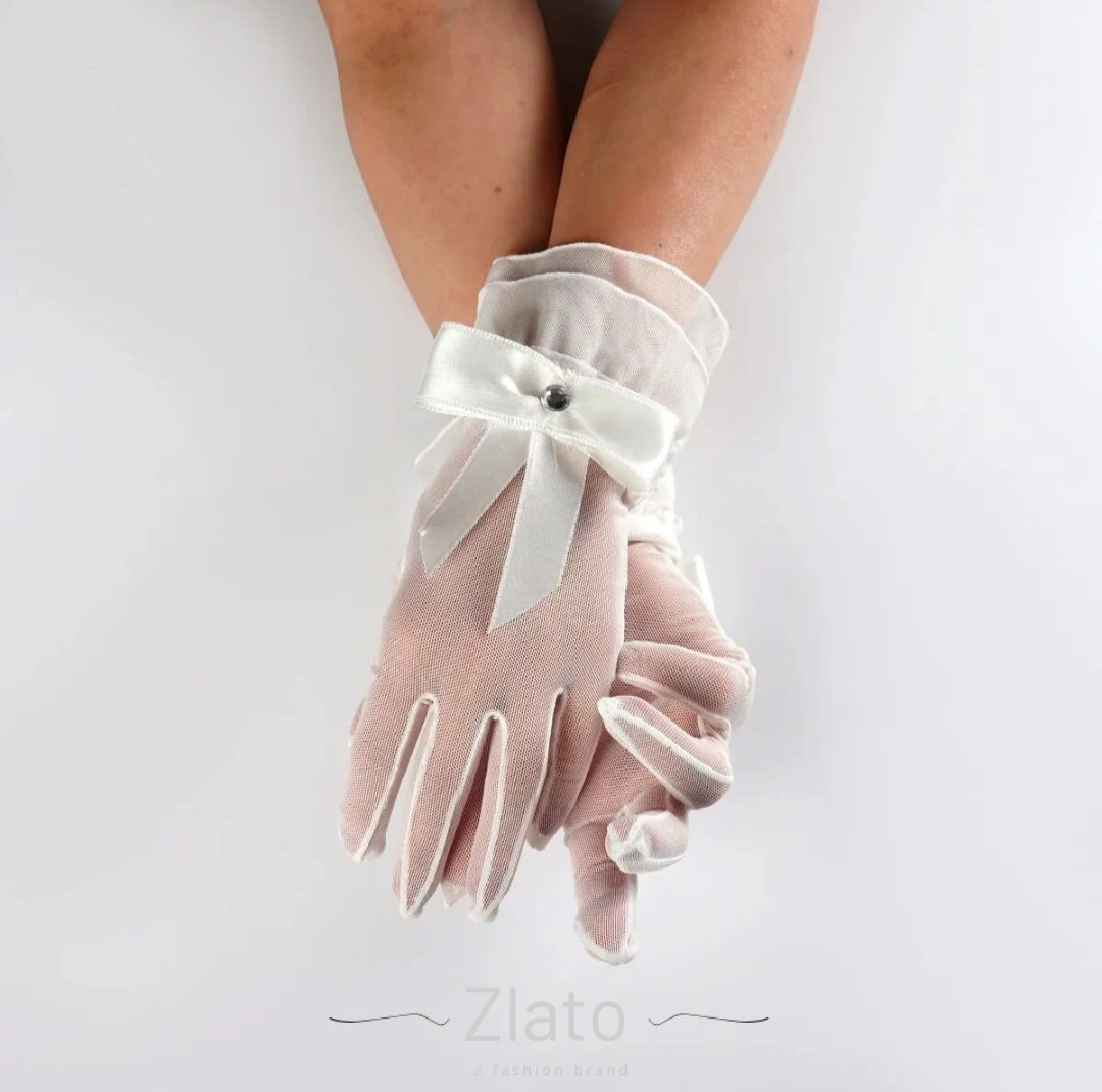 Zlato Siyah Fiyonk Detaylı Şık ve Zarif Nikah Düğün Gelin Eldiveni