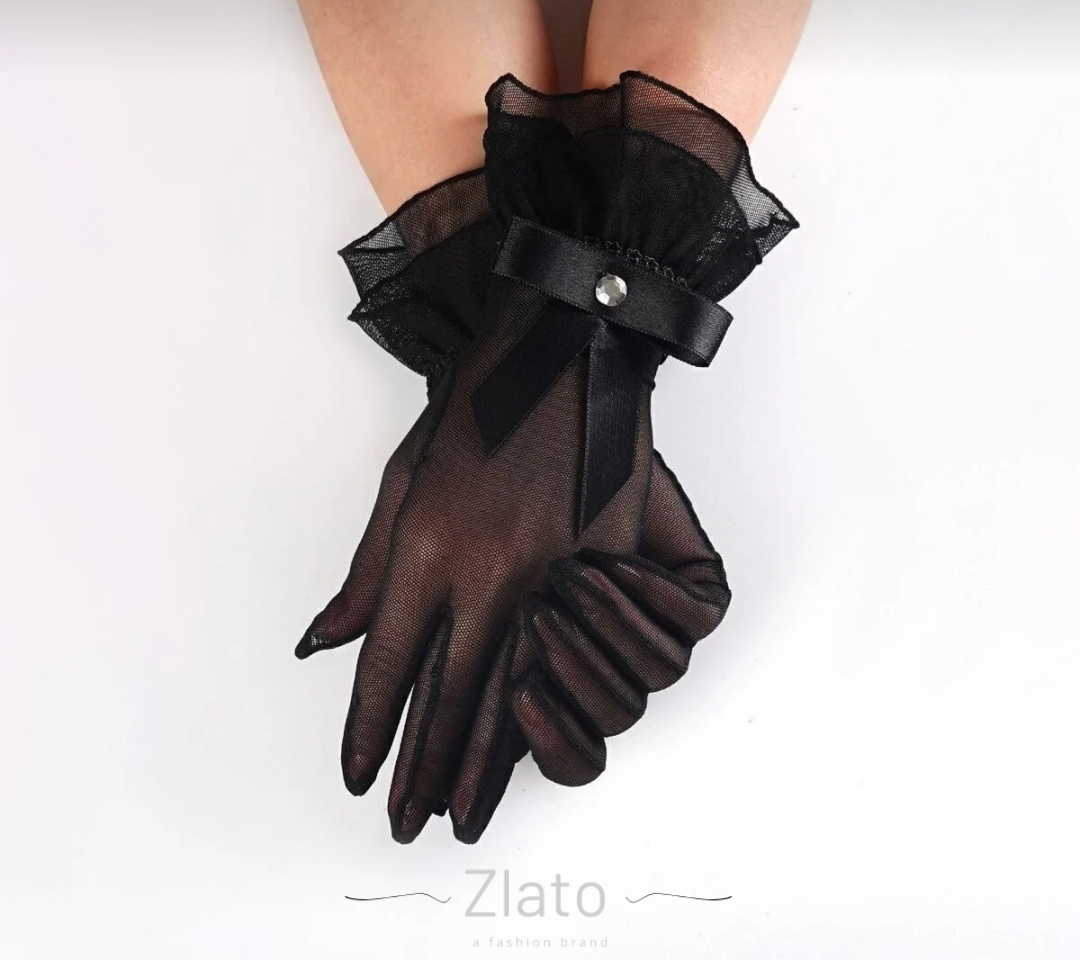 Zlato Beyaz Fiyonk Detaylı Şık ve Zarif Nikah Düğün Gelin Eldiveni