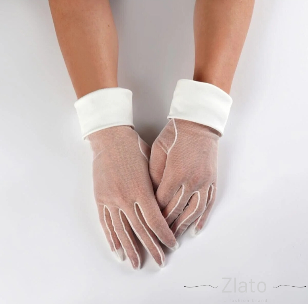 Zlato Beyaz Manşet Detaylı Gelin Tül Şık ve Zarif Eldiven