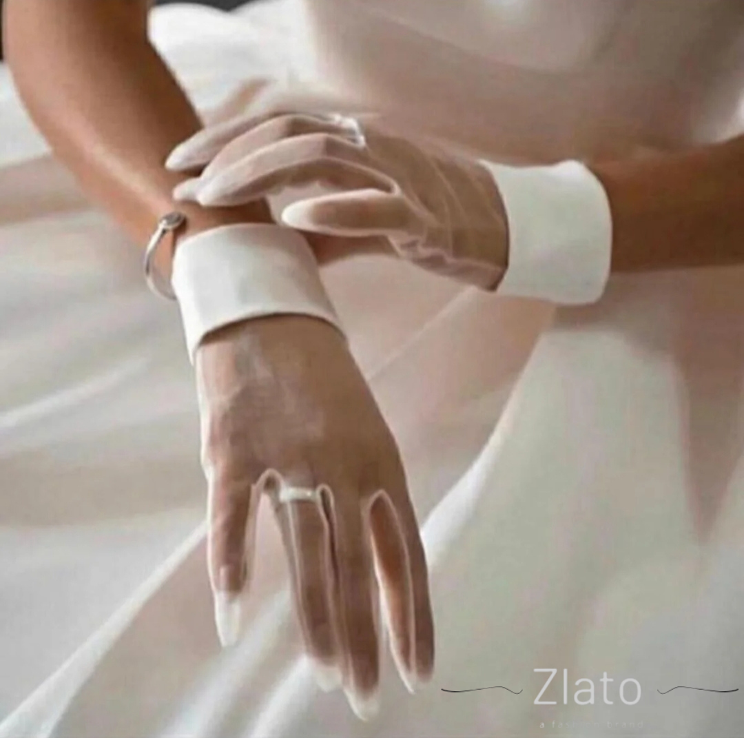 Zlato Beyaz Manşet Detaylı Gelin Tül Şık ve Zarif Eldiven
