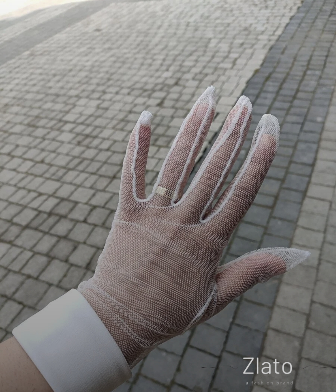 Zlato Beyaz Manşet Detaylı Gelin Tül Şık ve Zarif Eldiven