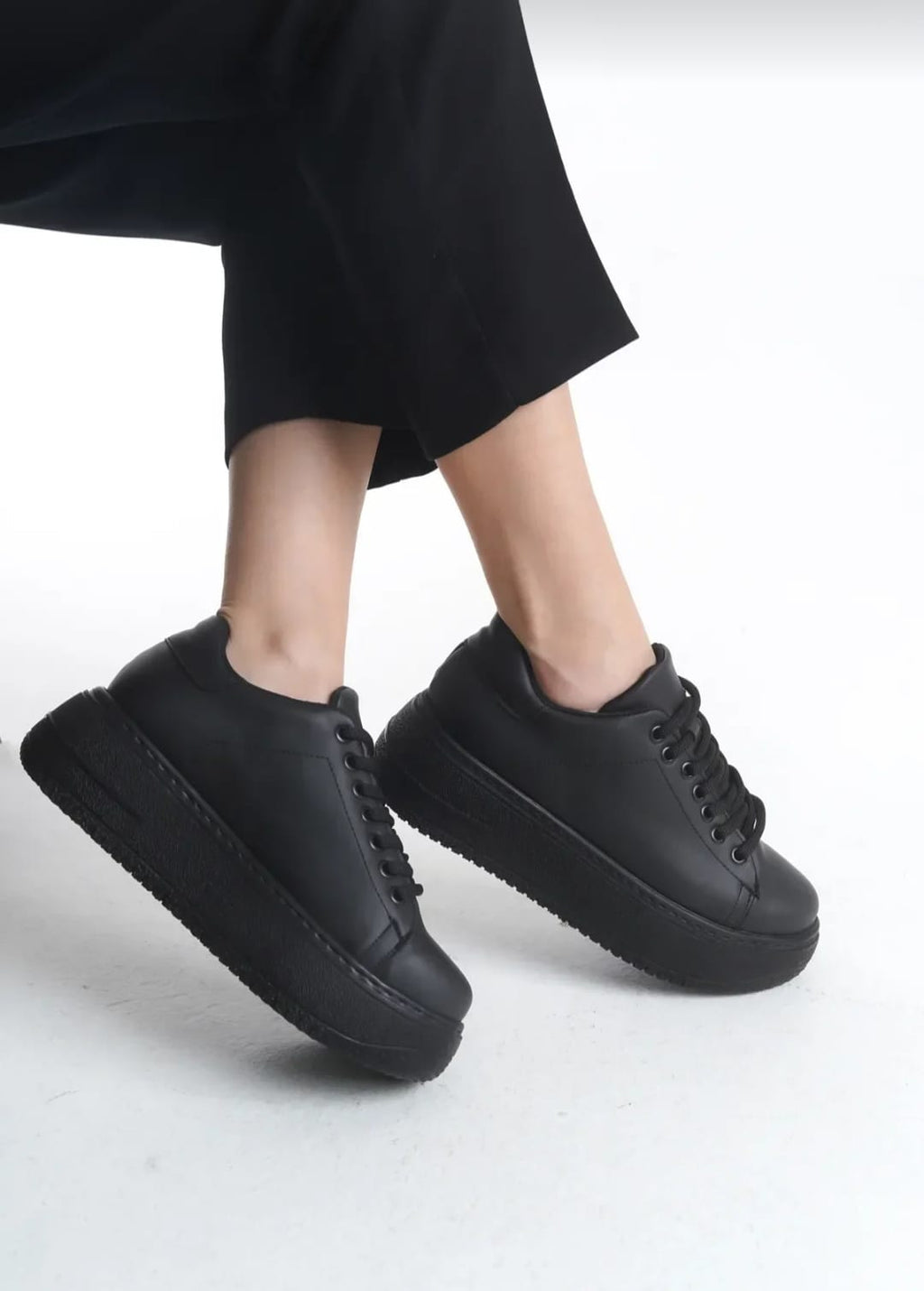 Kadın Siyah Yüksek Tabanlı Sneaker Rahat Ayakkabı